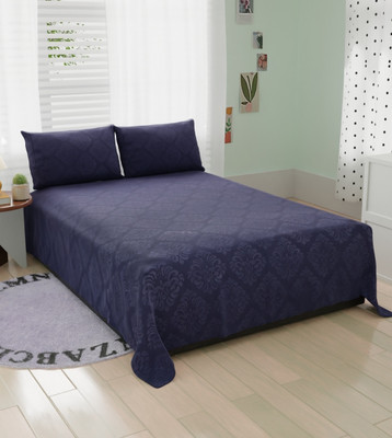 BROMWICK 180 TC Microfiber Double Checkered Flat Bedsheet(Pack of 1, Navy Blue)