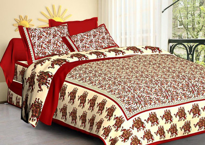 KANDY SHOP Cotton Double Flat 250 TC Jaipuri Prints Bedsheet(Pack of 1, Red)