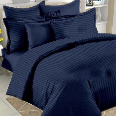 Holy Heart Collections 355 TC Cotton, Microfiber Double Striped Flat Bedsheet(Pack of 1, NAVY)
