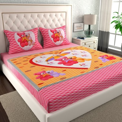 CLOTHOLOGY 144 TC Cotton Double Cartoon Flat Bedsheet(Pack of 1, Pink)
