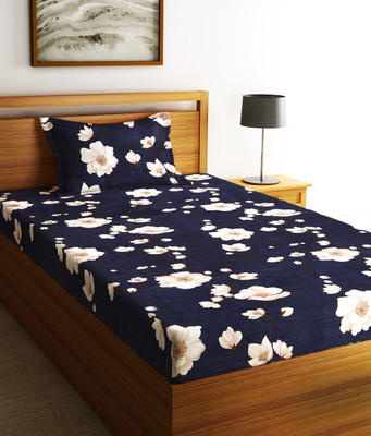 Fashion String Microfiber Single Flat 120 TC Floral Bedsheet(Pack of 1, Midnight Blue)