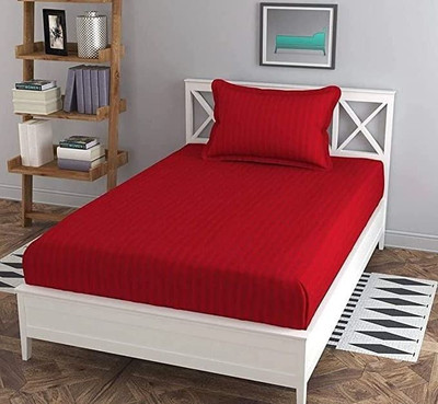 RUSTIC LINEN 144 TC Microfiber Single Striped Flat Bedsheet(Pack of 1, Maroon)