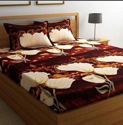 Mittan Traders Polycotton Double Flat 140 TC Floral Bedsheet(Pack of 1, Coffee)