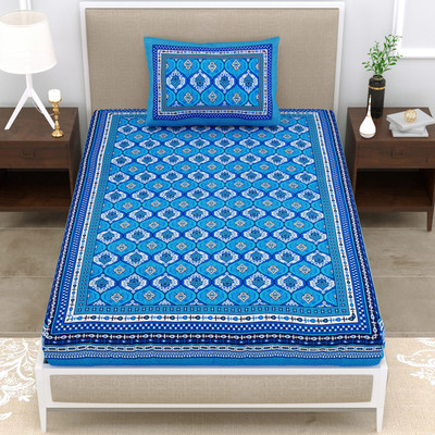 Cosito Cotton Single Flat 144 TC Jaipuri Prints Bedsheet(Pack of 1, Blue 2)