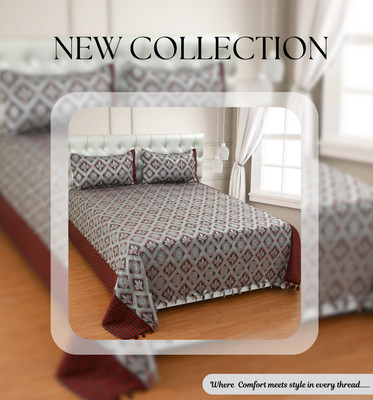 Mithan 280 TC Silk Double Abstract Flat Bedsheet(Pack of 1, Silk Bedsheet with 2 Pillow cover-Red)
