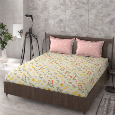 HUESPACE Cotton, Microfiber Double Flat 300 TC Floral Bedsheet(Pack of 1, MultiFlower)