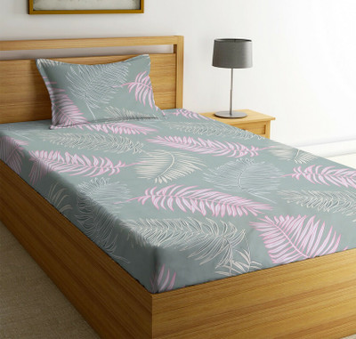New leaf Cotton Single Flat 220 TC Printed Bedsheet(Pack of 1, Floral, Light Green Pink)