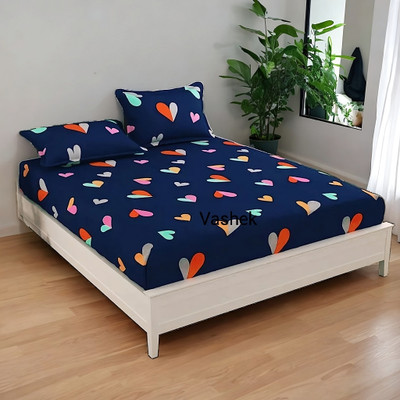 ClassicFits 210 TC Polycotton Queen Printed Fitted (Elastic) Bedsheet(Pack of 1, Blue)