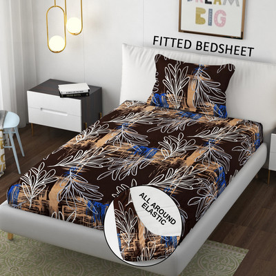 SCHp Woolen, Velvet Single Fitted (Elastic) 240 TC Printed Bedsheet(Pack of 1, B_12)