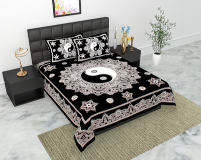 Navkar Creation 104 TC Cotton Double Jaipuri Prints Flat Bedsheet(Pack of 1, Black)
