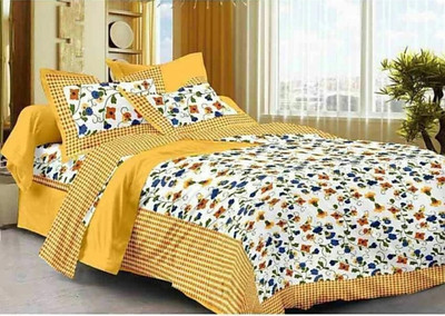 Elma Cotton Double Flat 151 TC Floral Bedsheet(Pack of 1, Yellow)