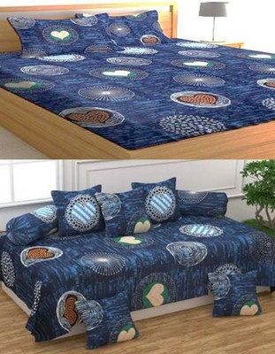 HOMYBEES Microfiber King Flat 240 TC Printed Bedsheet(Pack of 2, Blue)