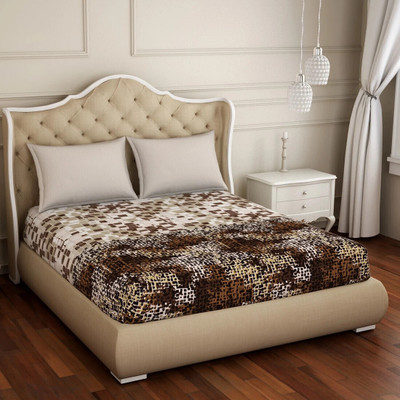 SPACES 210 TC Cotton Queen Abstract Flat Bedsheet(Pack of 1, Brown)