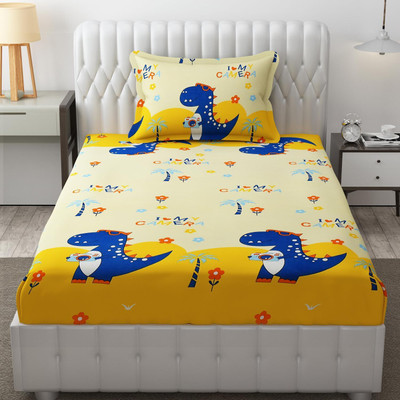 Freshfromloom 144 TC Microfiber Single Solid Flat Bedsheet(Pack of 1, Cream and Blue)