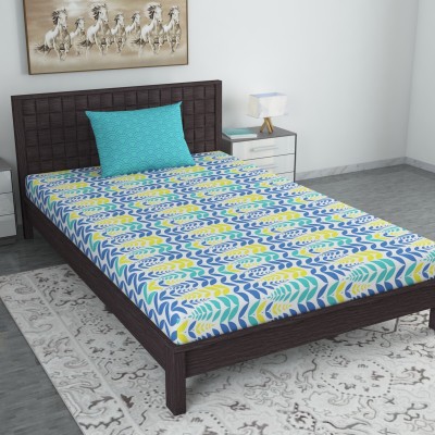Divine Casa 144 TC Polycotton Single Printed Flat Bedsheet(Pack of 1, Blue, Yellow)