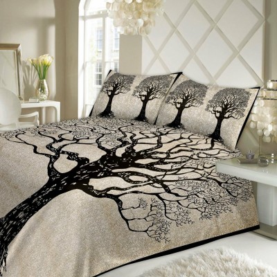 KTP 144 TC Cotton Queen Printed Flat Bedsheet(Pack of 1, White, Black)