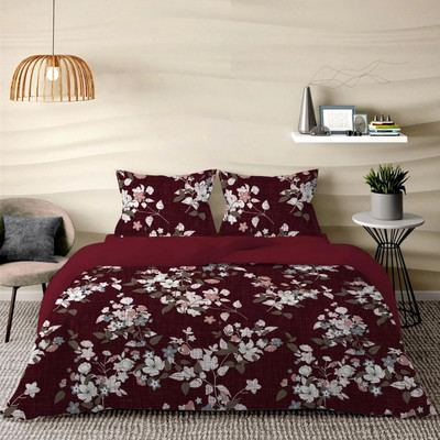 subhani Polycotton Double Flat 240 TC Motifs Bedsheet(Pack of 1, Maroon)