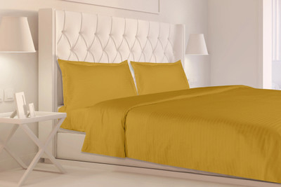 haus & kinder Cotton King Flat 210 TC Striped Bedsheet(Pack of 1, Mustard)