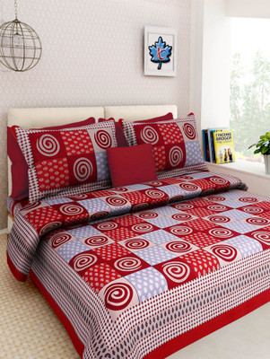 E ELMA 210 TC Cotton Double Jaipuri Prints Flat Bedsheet(Pack of 1, Red)