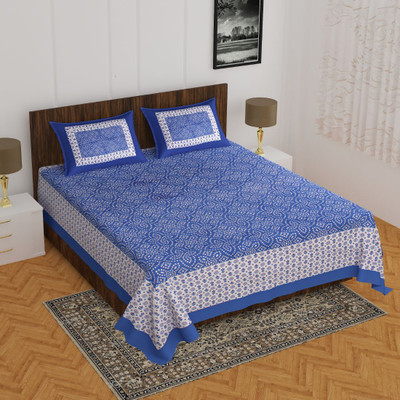 NANDMAYA 144 TC Cotton Double Jaipuri Prints Flat Bedsheet(Pack of 1, Blue)