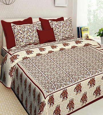 PALANG SHOBHA Cotton King Flat 210 TC Jaipuri Prints Bedsheet(Pack of 1, Maroon)