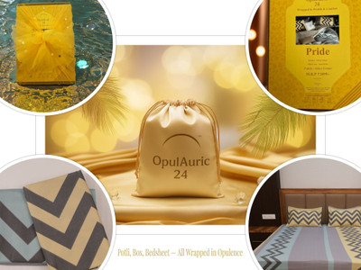 OpulAuric24 Cotton Blend Double Flat 390 TC Printed Bedsheet(Pack of 1, Blue Yellow)