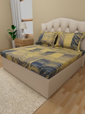 Himeya 180 TC Cotton Queen Printed Flat Bedsheet(Pack of 1, OCHRE INDIGO)