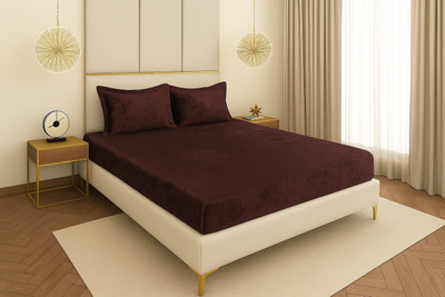 RIBUGROUP Velvet Double Fitted (Elastic) 250 TC Solid Bedsheet(Pack of 1, Black)