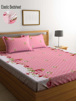 YaAkholic 300 TC Cotton Double Printed Fitted (Elastic) Bedsheet(Pack of 1, Pink)