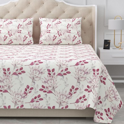 BELLA CASA 180 TC Cotton King Floral Flat Bedsheet(Pack of 1, Pink)