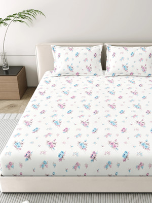 Mafatlal Cotton King Flat 186 TC Floral Bedsheet(Pack of 1, White, Lavender & Blue)