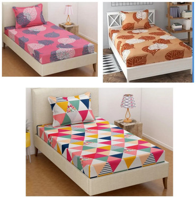 Aarav textile Microfiber, Polycotton, Cotton Blend Single Flat 140 TC 3D Printed Bedsheet(Pack of 3, Pink, Blue, Grey)