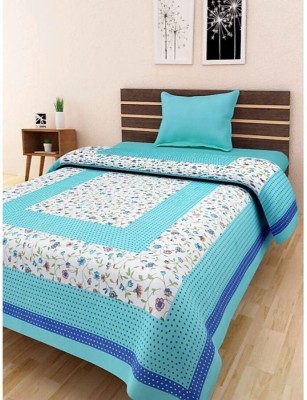 Dmlpbp 600 TC Cotton Single Printed Flat Bedsheet(Pack of 1, Blue)