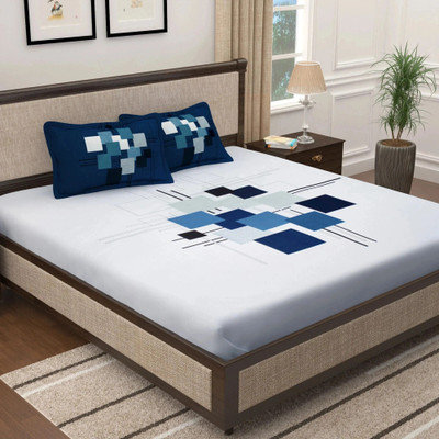 Story@home Cotton King Flat 300 TC Printed Bedsheet(Pack of 1, White)