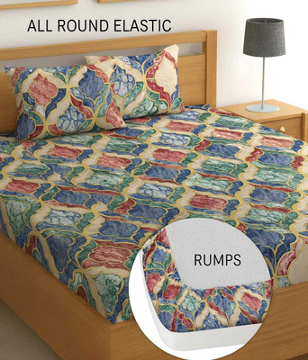 Rumps 350 TC Cotton, Microfiber Queen Printed Fitted (Elastic) Bedsheet(Pack of 1, muti flwer)