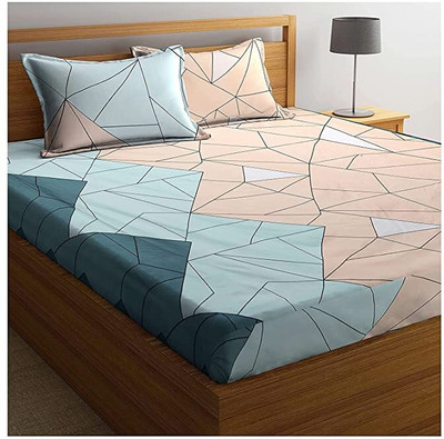 CRAFTS HUB 180 TC Microfiber Double Geometric Fitted (Elastic) Bedsheet(Pack of 1, Multicolor)