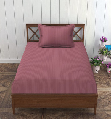 roman Cotton Single Flat 300 TC Striped Bedsheet(Pack of 1, Pink)