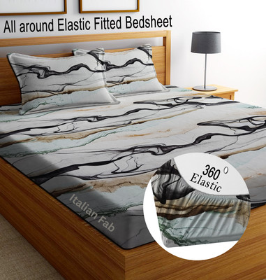 Italian Fab Cotton King Fitted (Elastic) 180 TC Printed Bedsheet(Pack of 1, FITTED HEVVY MARBLE BEDSHEET)