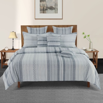 SWAYAM 200 TC Cotton Double Striped Flat Bedsheet(Pack of 1, Blue)