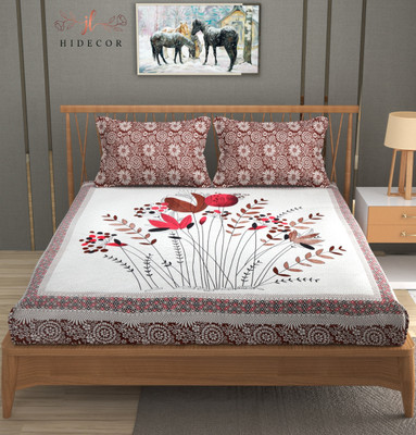 HIDECOR 280 TC Microfiber King Jaipuri Prints Flat Bedsheet(Pack of 1, Brown)