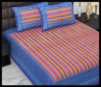 JAIPUR PRINTS Cotton Double Flat 160 TC Jaipuri Prints Bedsheet(Pack of 1, Blue)