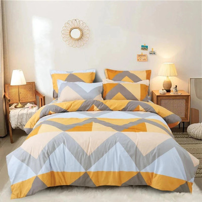 CLOVIS KRAFTS 240 TC Microfiber King Geometric Fitted (Elastic) Bedsheet(Pack of 1, YELLOW ZIGZAG)