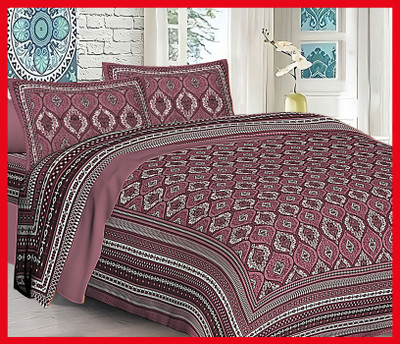 BedZone Cotton Double Flat 230 TC Jaipuri Prints Bedsheet(Pack of 1, Purple)