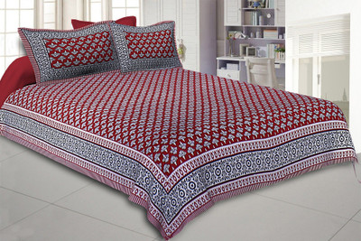 Go Texstylers Cotton Queen Flat 150 TC Jaipuri Prints Bedsheet(Pack of 1, Red)