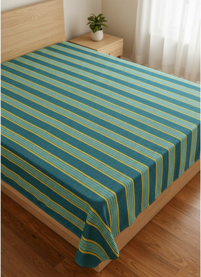 MAHAMAYA FABRICS & FASHION Cotton Single Flat 210 TC Striped Bedsheet(Pack of 1, Green)