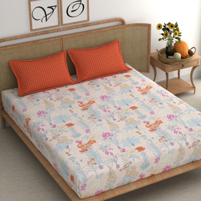 CHHAVI INDIA 210 TC Microfiber King Printed Flat Bedsheet(Pack of 1, Peach Orange)