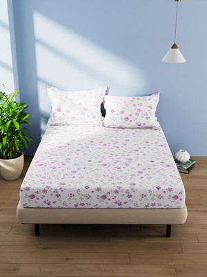 Bianca Cotton Double Flat 144 TC Floral Bedsheet(Pack of 1, IVORY/PINK)