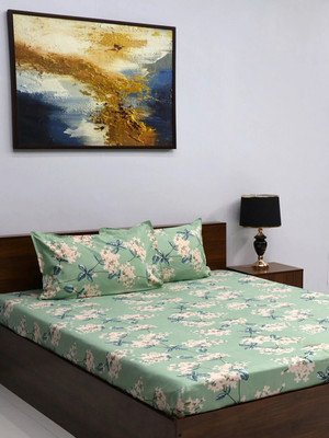 Bombay Dyeing Microfiber Queen Flat 144 TC Floral Bedsheet(Pack of 1, Sea Green)