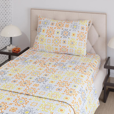 Layers Cotton Blend Single Flat 225 TC Printed Bedsheet(Pack of 1, Orange)