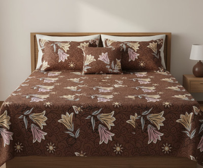 UB Design Cotton Double Flat 250 TC Floral Bedsheet(Pack of 1, Brown)